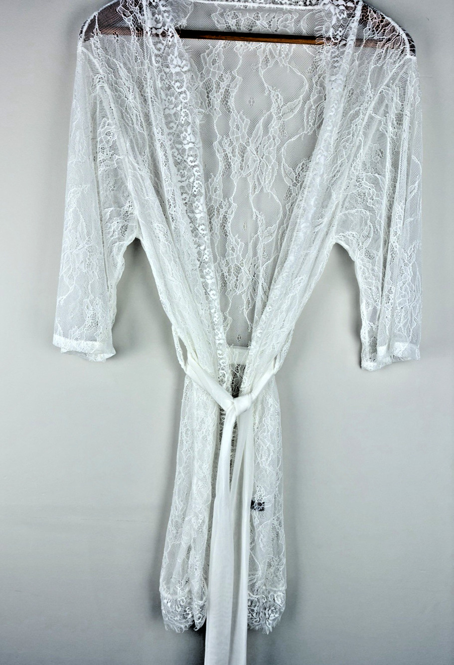 Unilove Women White Floral Lace Sheer Kimono Robe Bridal Lingerie Sash Honeymoon